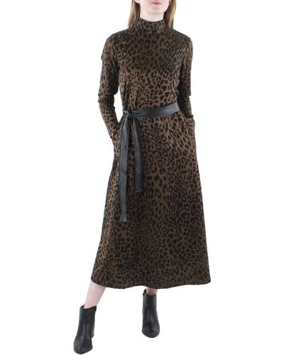 Anne Klein Knit Leopard Midi Dress - Black