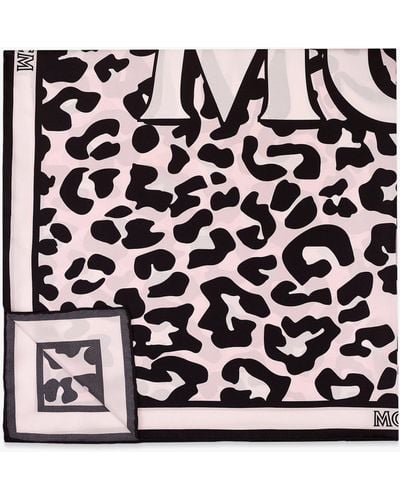 MCM Leopard Print Logo Silk Scarf - Black