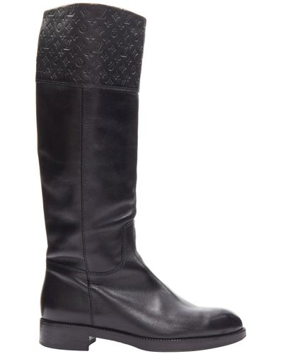 Louis Vuitton Black Lv Monogram Embossed Leather Pull On Riding Boots
