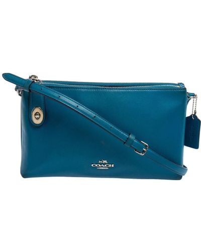 COACH Teal Leather Crosby Double Zip Crossbody Bag - Blue