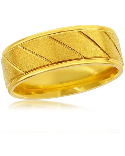 Black Jack Jewelry Stainless Steel Brushed And Polished Gold Diagnal Stripe Ring - Yellow