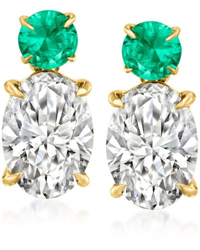 Ross-Simons Lab-grown Diamond Drop Earrings With . Emeralds - Green