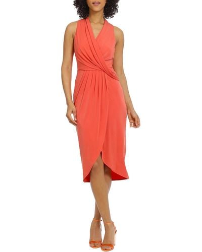 Maggy London Pleated Long Wrap Dress - Red