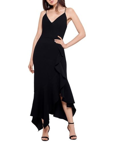Xscape Crepe Ruffled Midi Dress - Black