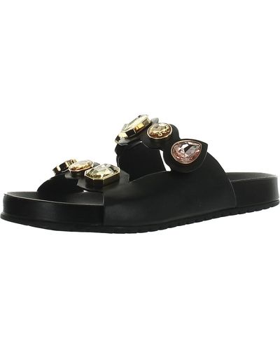 Sophia Webster Ritzy Leather Rhinestone Slide Sandals - Black