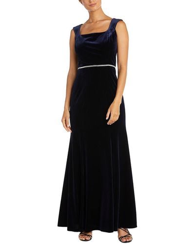 R & M Richards Velvet Embellished Evening Dress - Black