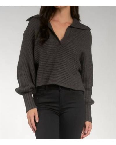 Elan Big Open Collar Sweater - Black