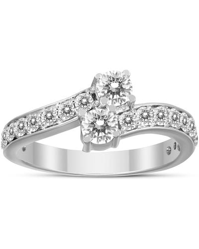 Monary 1 Carat Forever Us Diamond Two Stone Engagement Ring 10k White Gold - Metallic