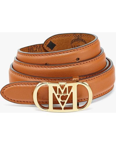 MCM Mode Travia Sliding Buckle Reversible Belt In Embossed Leather - Brown