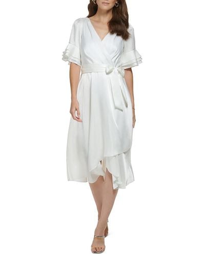 DKNY Satin Mid-calf Midi Dress - White