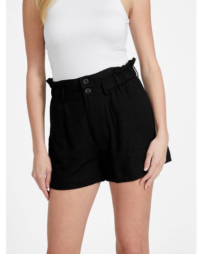 Guess Factory Harly Linen-blend Paperbag Shorts - Black