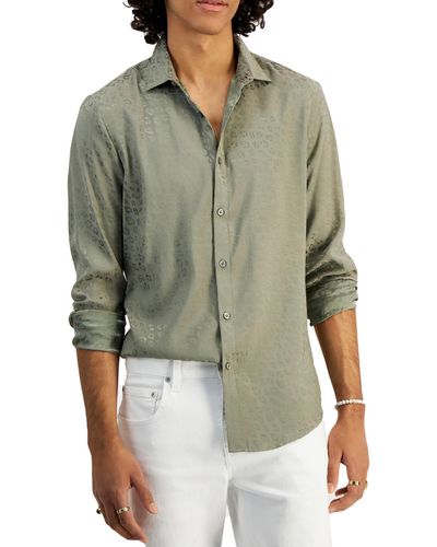 INC Shimmer Long Sleeves Button-down Shirt - Green