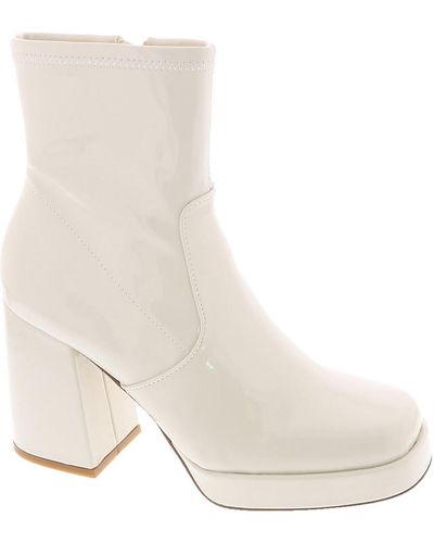 Steve Madden Ever Leather Block Heels Ankle Boots - Natural