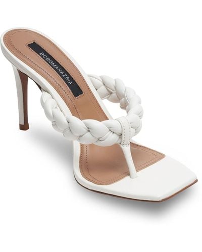BCBGMAXAZRIA Bella Leather Braided Sandal Heel - White