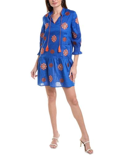 tyler boe Niki Embroidered Linen Topper Dress - Blue