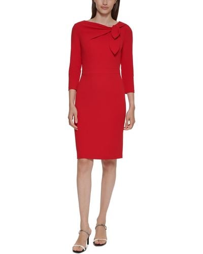 Calvin Klein Petites Crepe Tie Neck Wear To Work Dress - Red