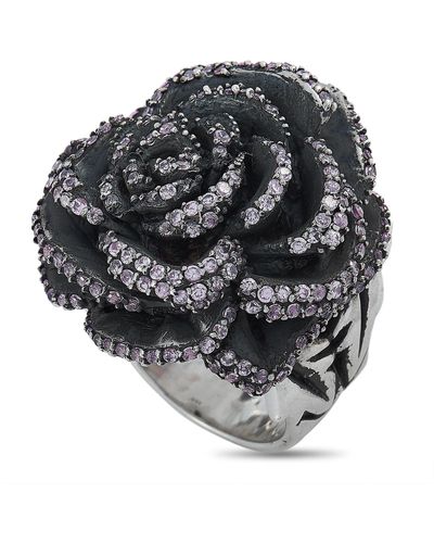 King Baby Studio Silver And Pink Cubic Zirconia Rose Ring - Multicolor