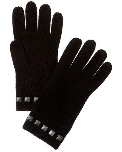 Forte Square Metallic Studded Trim Cashmere Gloves - Black