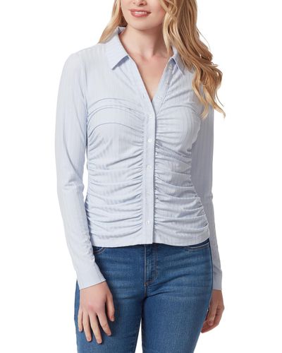 Jessica Simpson Shadow Stripe Ruched Button-down Top - Pink