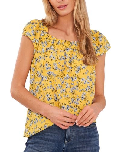 Cece Floral Print Ruffled Blouse - Yellow