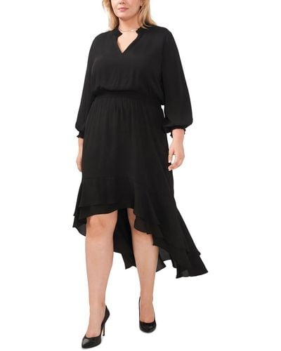 Vince Camuto Plus Bishop Sleeve Hi-low Cocktail And Party Dress - Black