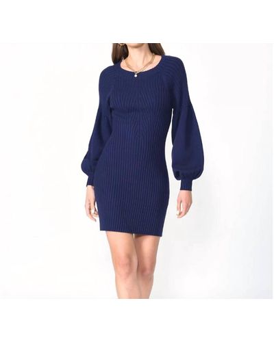 Adelyn Rae Mellie Ribbed Puff Sleeve Sweater Dress - Blue