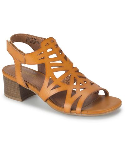 BareTraps Velvet Faux Leather Block Heel Strappy Sandals - Brown