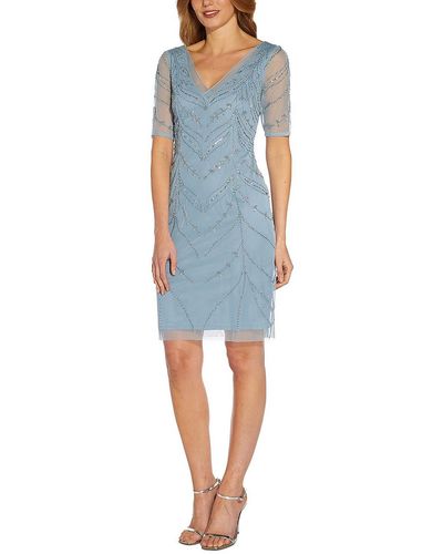 Adrianna Papell Embellished Knee Cocktail And Party Dress - Blue