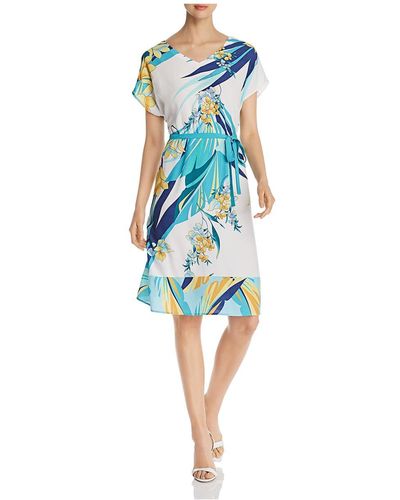 Basler Tropical Floral A-line Casual Dress - Blue