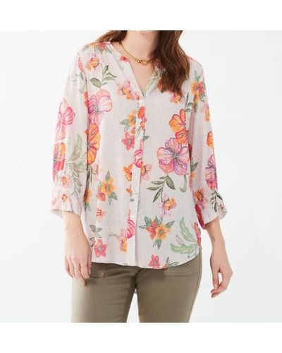 Fdj 3/4 Sleeve Floral Top - Red