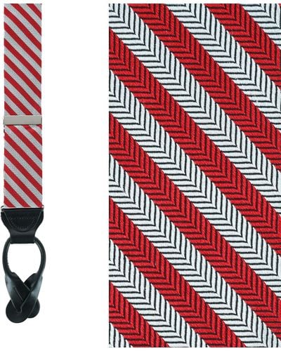 Trafalgar The Griswold Striped Herringbone Silk Button End Braces - Red