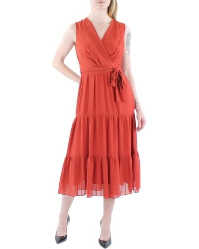 Maggy London Faux Wrap Sleeveless Midi Dress - Red