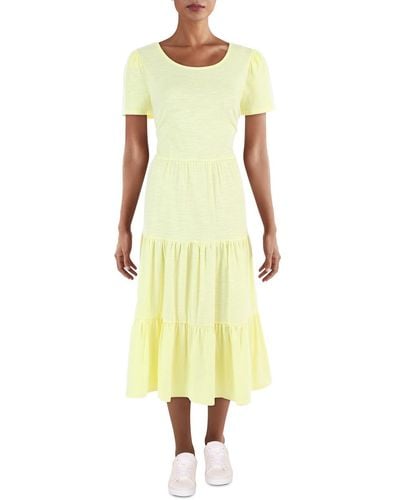 Riley & Rae Lacey Tiered Midi T-shirt Dress - Yellow