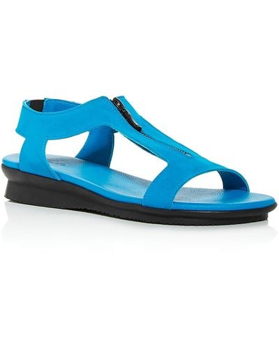 Arche Aurnaa Leather Slip On Wedge Sandals - Blue