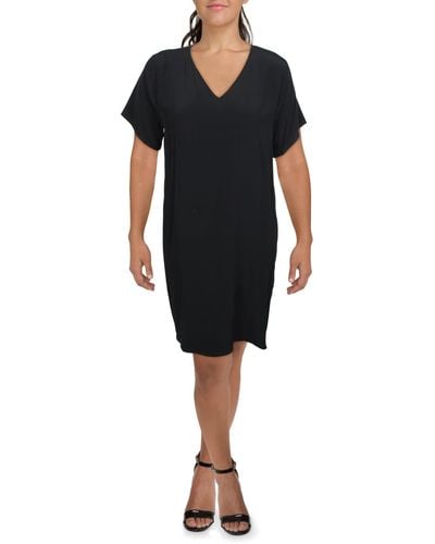 Eileen Fisher V-neck Short Sleeve Shift Dress - Black