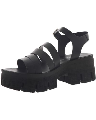 Chinese Laundry Low Down Leather Buckle Platform Sandals - Black