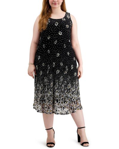 Signature By Robbie Bee Plus Embroidered Long Midi Dress - Black