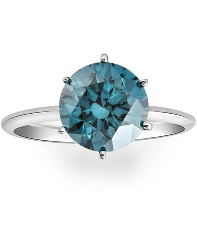 Pompeii3 14k White Gold 3 Ct Blue Diamond Certified Round-cut Six Prong Engagement Ring