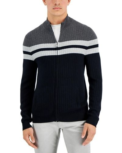 Alfani Mock Neck Colorblock Full Zip Sweater - Black
