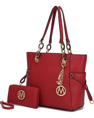 MKF Collection by Mia K Yale Vegan Leather Tote Handbag With Wallet- 2 Psc - Red
