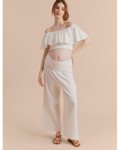 A Pea In The Pod Smocked Wide Leg Maternity Pant - Natural