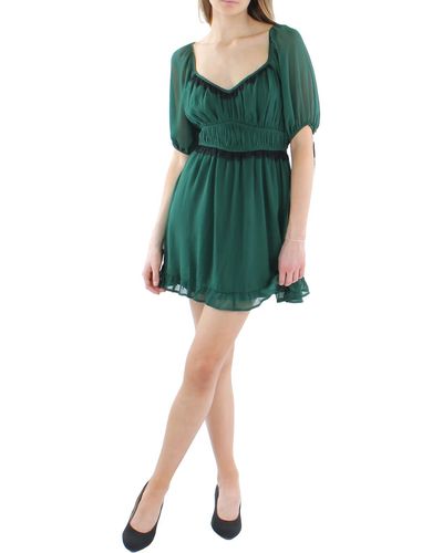 Trixxi Juniors Chiffon Lace-trim Mini Dress - Green