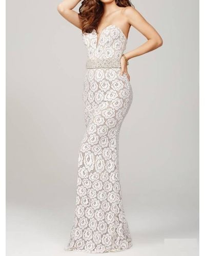 Jovani Strapless Fitted Lace Prom Dress - White