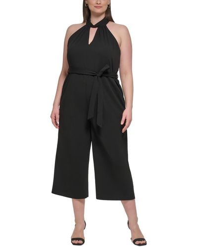 Calvin Klein Plus Halter Cropped Jumpsuit - Black