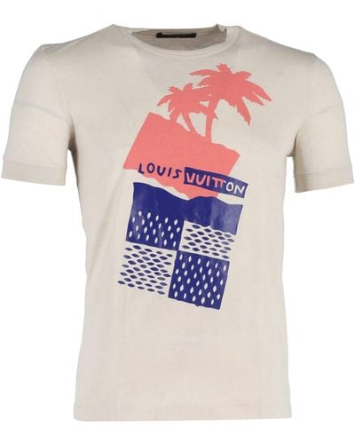 Louis Vuitton Palm Tree Logo T-shirt In Beige Cotton - White