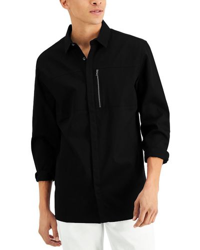 INC Cotton Collared Button-down Shirt - Black