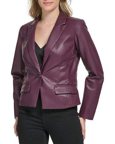 Calvin Klein Faux Leather Dressy One-button Blazer - Purple