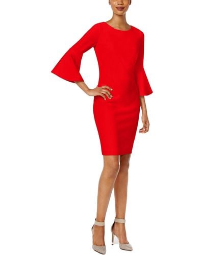 Calvin Klein Petites Crepe Bell Sleeves Shift Dress - Red
