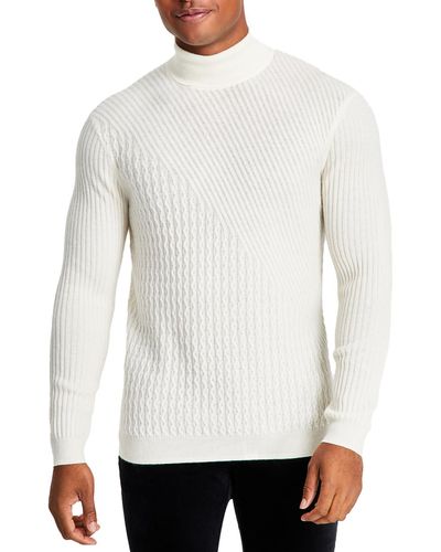 INC Cable Knit Wool Turtleneck Sweater - White