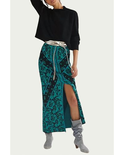 Eva Franco Floral Knit Midi Skirt - Green